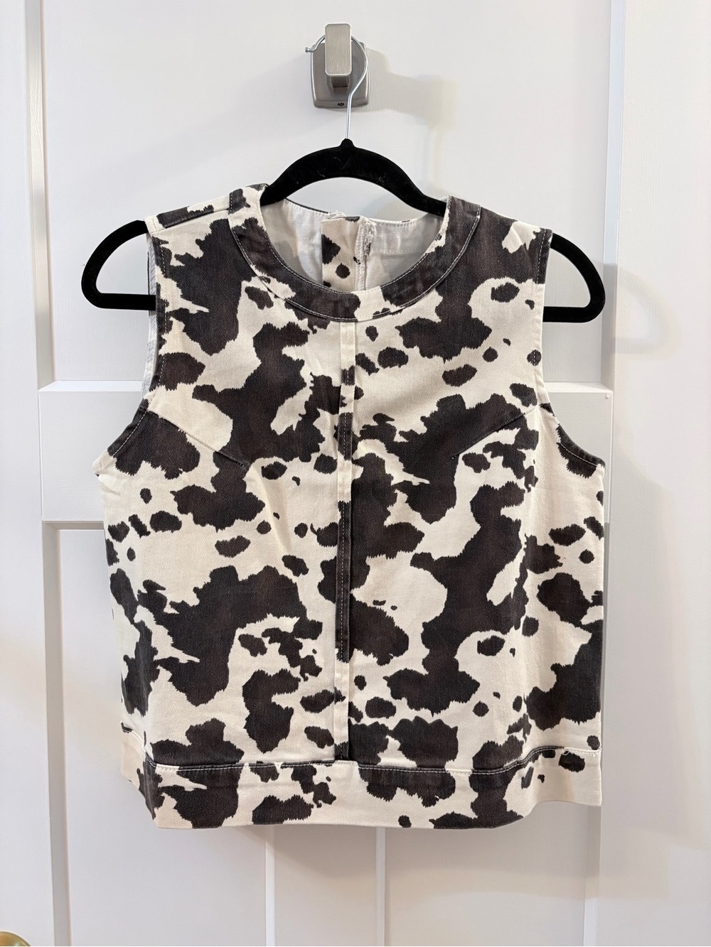 Women’s ' Cow Print Sleeveless Top - chocolate brown  & cream denim